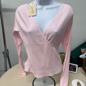 Universal Thread Pink Long Sleeve Ribbed Wrap Top